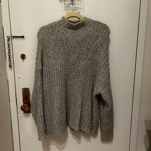 Aerie Oversized Cozy Gray Knit Mock-Neck Sweater - Size M